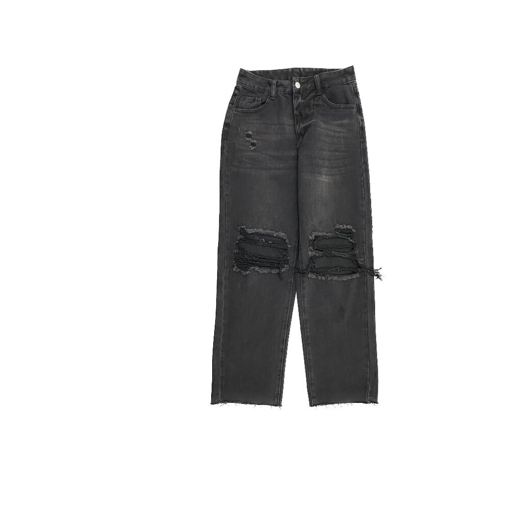 Shein Distressed Raw Hem Straight Women's size 4 Black Denim Jeans